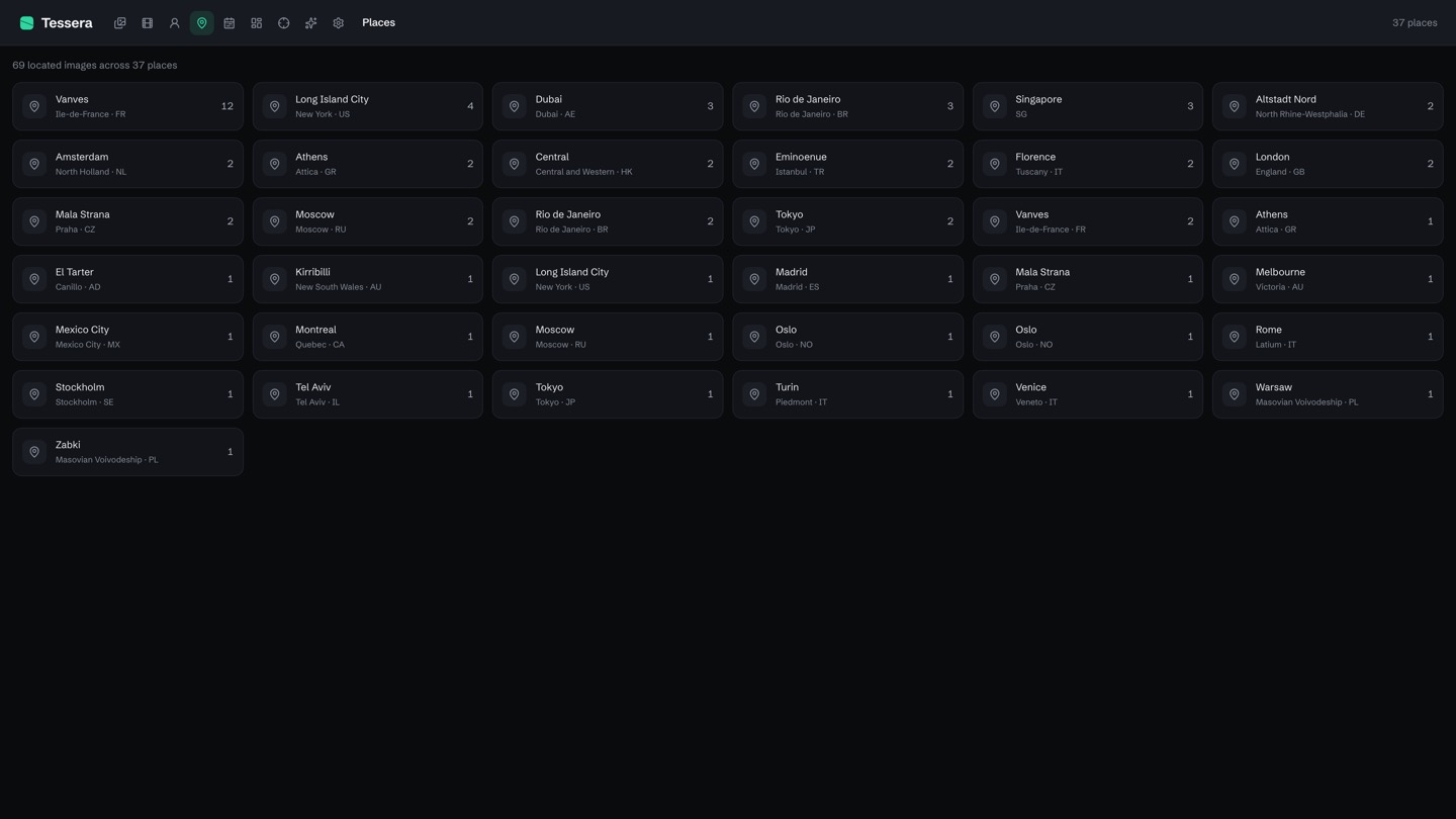 Tessera places view clustering a library by city and location